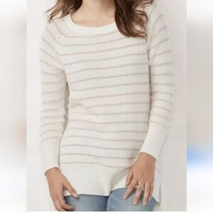 LC Lauren Conrad XL Striped Knit Fluffy Sweater Cream/Pink AA-1469